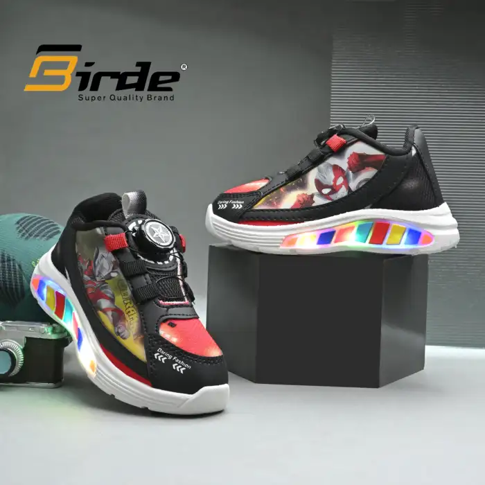 Birde New LED Light Spin Buckle Fast Lace-up Outdoor, Walking, Sports Shoes For Kids, Boys/Girls