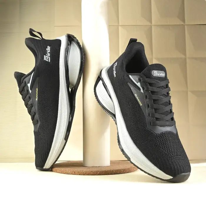 Birde Black Premium Quality Lace-Up Flyknitt memory foam Stylish Sports Shoes For Men
